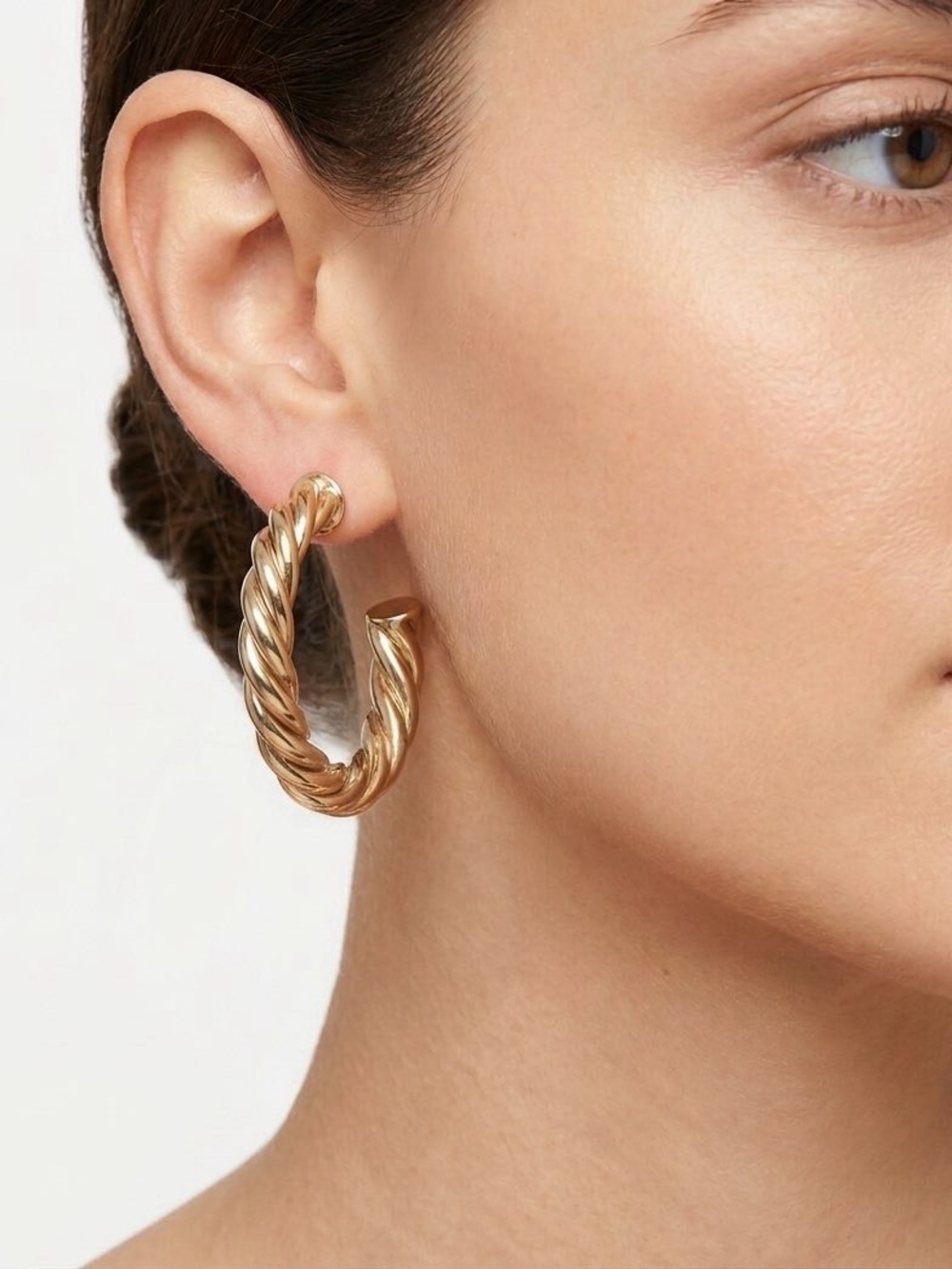 NWOT Zara Twisted Gold Rope Hoop Earrings Classic Textured Jewelry